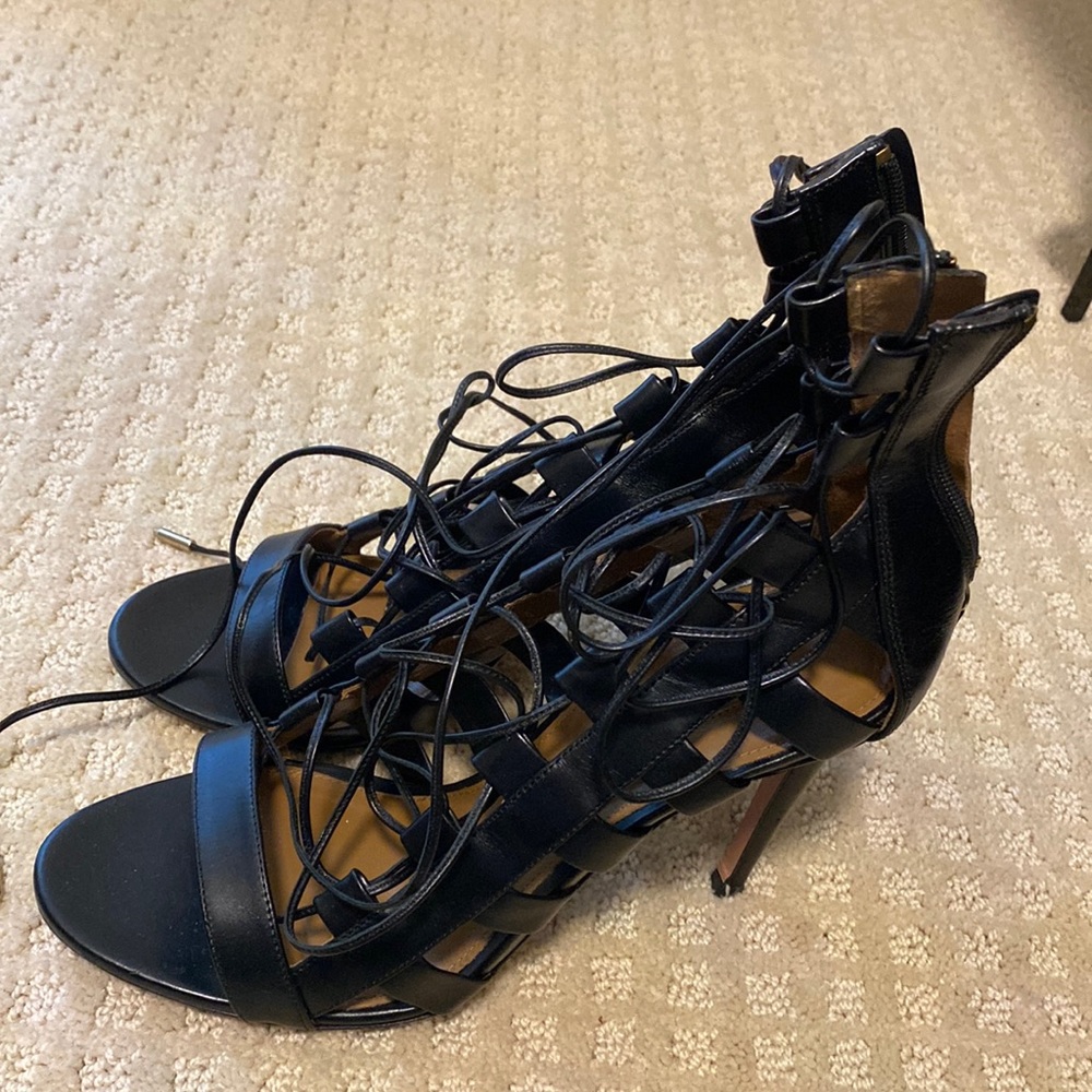 Black lace up Aquazurra Heels